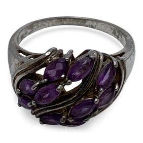 Sterling Silver Ring With Purple Stones