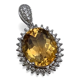 18k White Gold Diamond & Orange Citrine Pendant