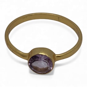 Sterling Silver Gold Tone Ring W Purple Stone