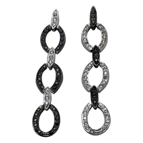 14k White Gold Earrings, Black & Clear Diamonds