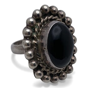 Mexico Sterling Silver Ring With Black Stone