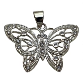 Sterling Silver Butterfly Pendant With Clear Stone