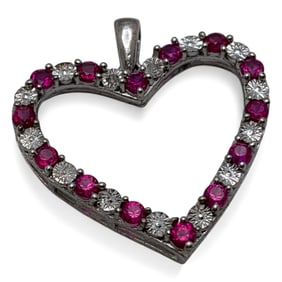 Sterling Silver Heart Pendant W Pink Stones