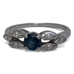 14k White Gold, Diamond & Blue Topaz Ring