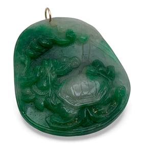 14k Yellow Gold & Carved Green Jade Pendant