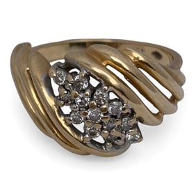 14k Yellow Gold & Diamond Cluster Ring