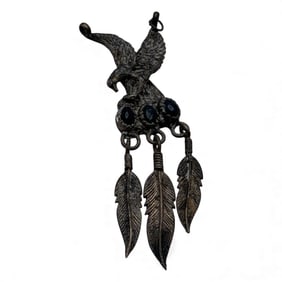 Sterling Silver Eagle Pendant W Black Stones