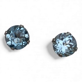 Pair Of Sterling Silver & Blue Stone Earrings