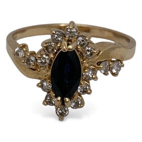14k Gold, Diamond And Sapphire Ring
