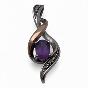Sterling & 10k Gold Pendant W Purple Stone