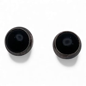 Pair Of Silver & Black Stone Earrings