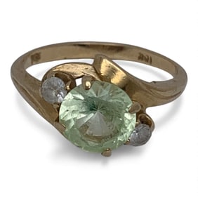 14k Yellow Gold Ring With White & Green Topaz
