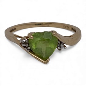 10k Yellow Gold Diamond & Green Citrine Ring