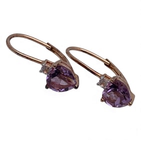 Sterling Bronze Tone Earrings W Purple Stone