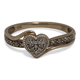 10k Yellow Gold & Diamond Heart Ring
