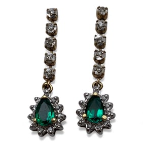 10k Gold Earrings With Diamond & Emeralds