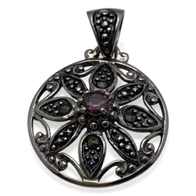 Sterling Marcasite & Purple Stone Pendant