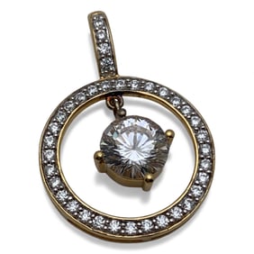 Sterling Silver Gold Tone Pendant W Clear Stones