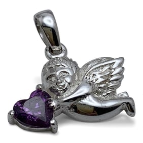 Sterling Silver Cherub Pendant W Purple Stone