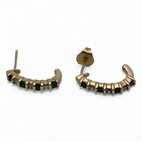 14k Gold, Emerald And Diamond Earrings