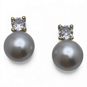 Sterling Pearl & Clear Stone Earrings