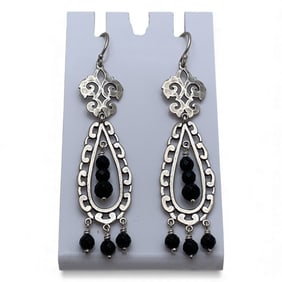 Pair Of Sterling Earrings With Black Stones