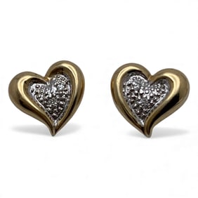 14k Gold And Diamond Heart Earrings