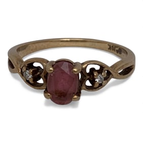 10k Yellow Gold Diamond & Pink Quartz Ring