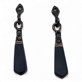 Sterling Marcasite & Black Stone Earrings