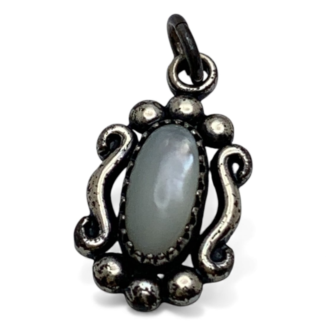Sterling & Mother Of Pearl Pendant: Marked Sterling - 5/8" Long - 1.1 Grams