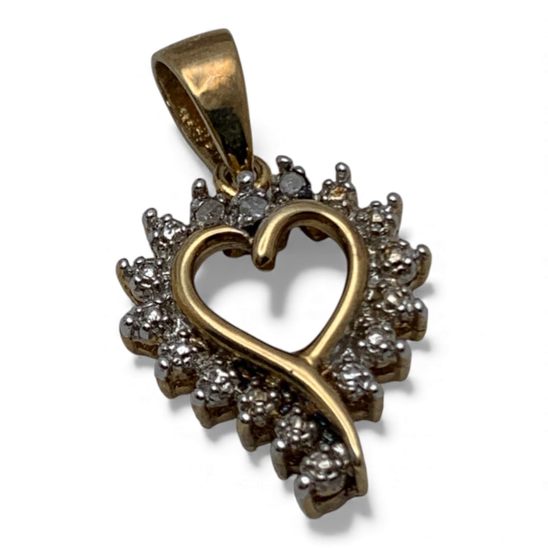 Sterling & Diamond Gold Tone Heart Pendant: Marked 925 - 7/8" Long - 1.7 Grams