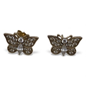 Pair Of Sterling Gold Tone Butterfly Earrings