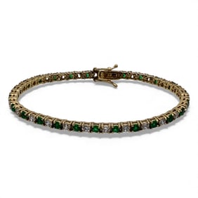 Sterling Gold Tone Bracelet W Clear & Green Stones