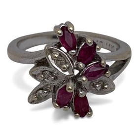 14k White Gold Diamond & Ruby Ring