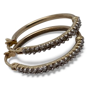 Pair Of 14k Gold And Diamond Hoop Earrings