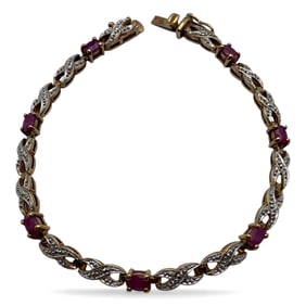 Sterling Silver Gold Tone Bracelet W Rubies