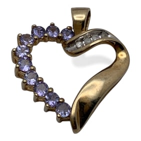 10k Yellow Gold Diamond & Purple Stone Pendant