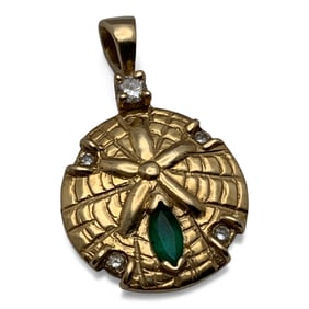 14k Yellow Gold Diamond & Emerald Pendant