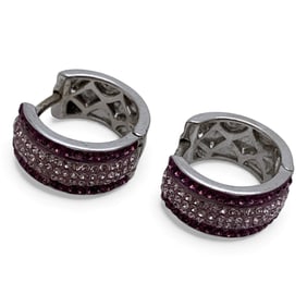 Sterling Hoop Earrings W Clear & Pink Stones