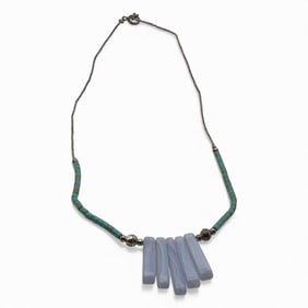 Sterling Silver Necklace With Green & Blue Stones