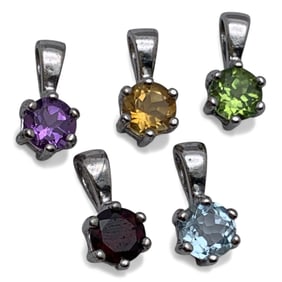 Group Of 5 Colored Stone & Sterling Pendants