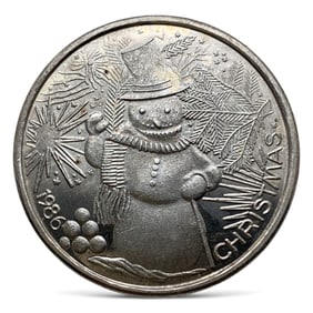 1986 Christmas 1 Troy Oz. .999 Silver Round