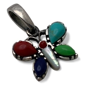 Sterling Silver Butterfly Pendant With Stones