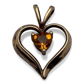 14k Yellow Gold & Orange Citrine Heart Pendant