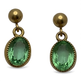 Silver Gold Tone Earrings With Green Stone