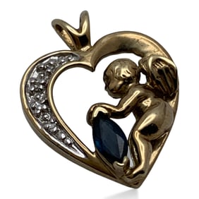 10k Yellow Gold Diamond & Sapphire Pendant