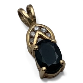 14k Yellow Gold Diamond & Sapphire Pendant