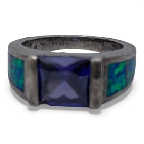 Sterling Ring With Purple Stone & Opal