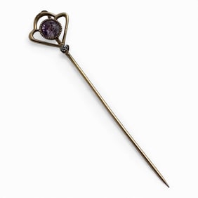 14k Yellow Gold Diamond & Amethyst Stick Pin
