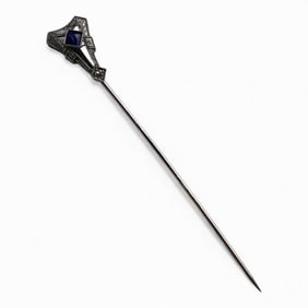 14k White Gold Diamond & Sapphire Stick Pin